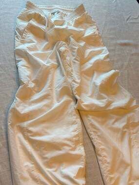 Lacoste Women's Textured White Nylon Parachute Cargo Pants